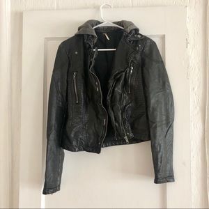 Free people vegan leather jacket w hood